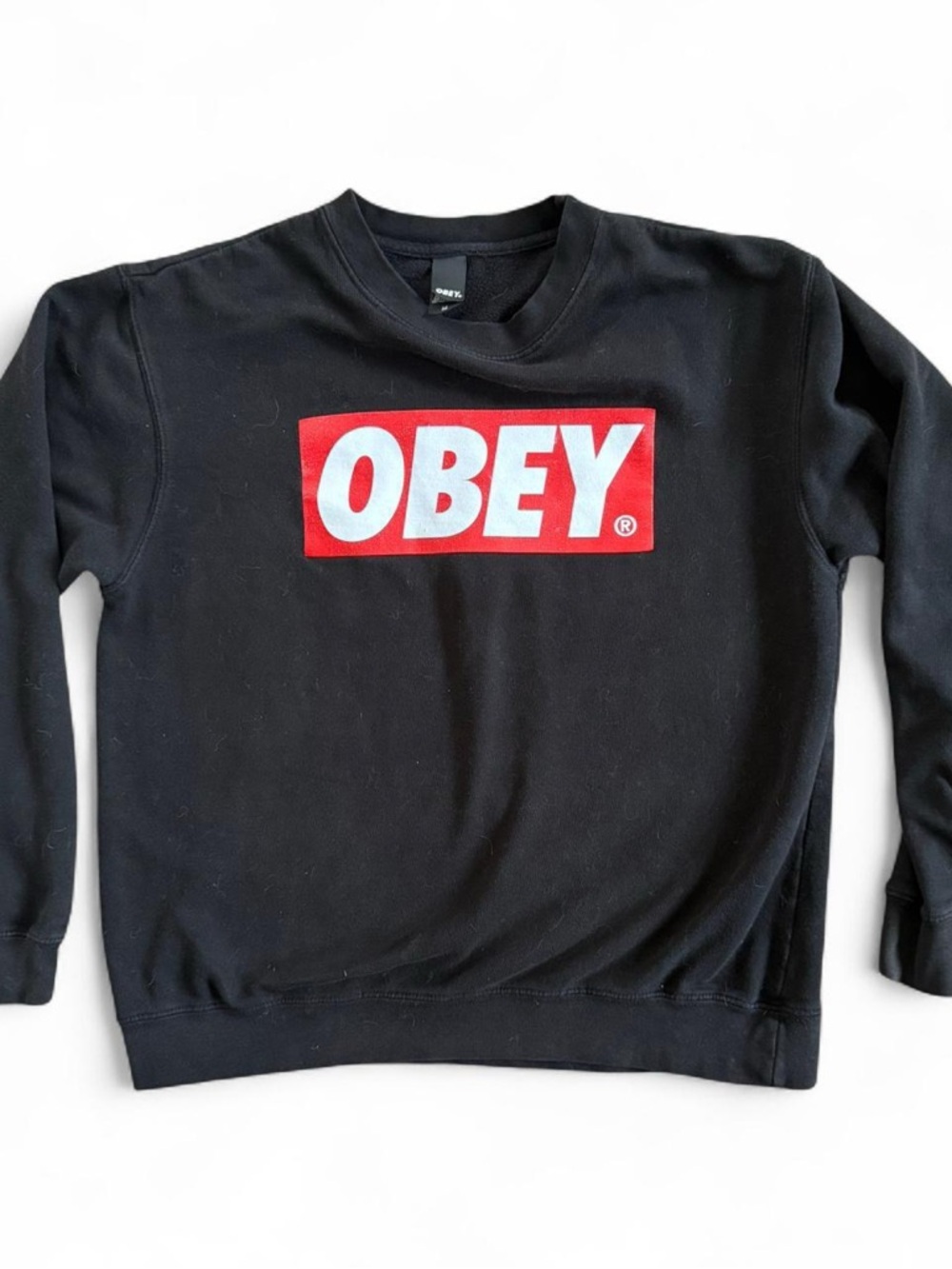 Obey Black Crewneck Sweatshirt with Red Box Logo
